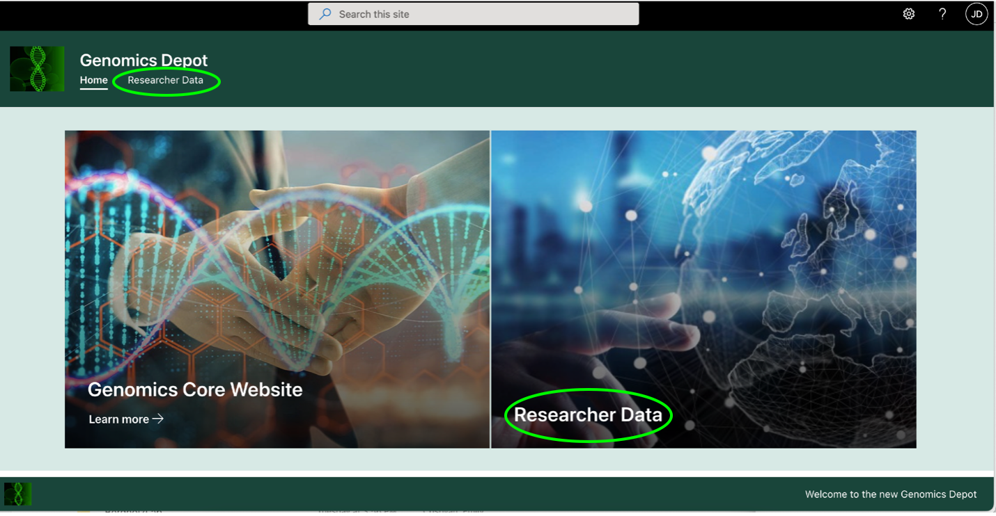 image of Genomics Depot main page